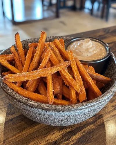 Papas fritas de batata crujientes con alioli cremoso