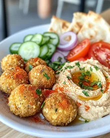 Falafel delicioso con hummus y pita