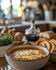 Sopa de cebolla francesa auténtica deliciosa